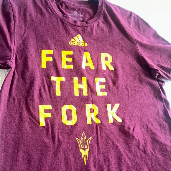 Adidas  Arizona State University Burgundy Tee with Yellow Graphic - Picture 6 of 7